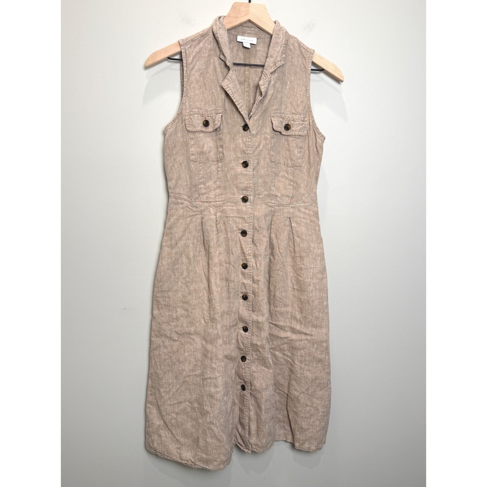 J. Jill Love Linen XS Sleeveless Shirt Dress Tan Brown Neutral Cottage Coastal